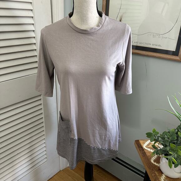 ROTE ROCA Womens Tunic Half Sleeve A-Line Lagenlook Pocket Neutral | M/L - Picture 1 of 10